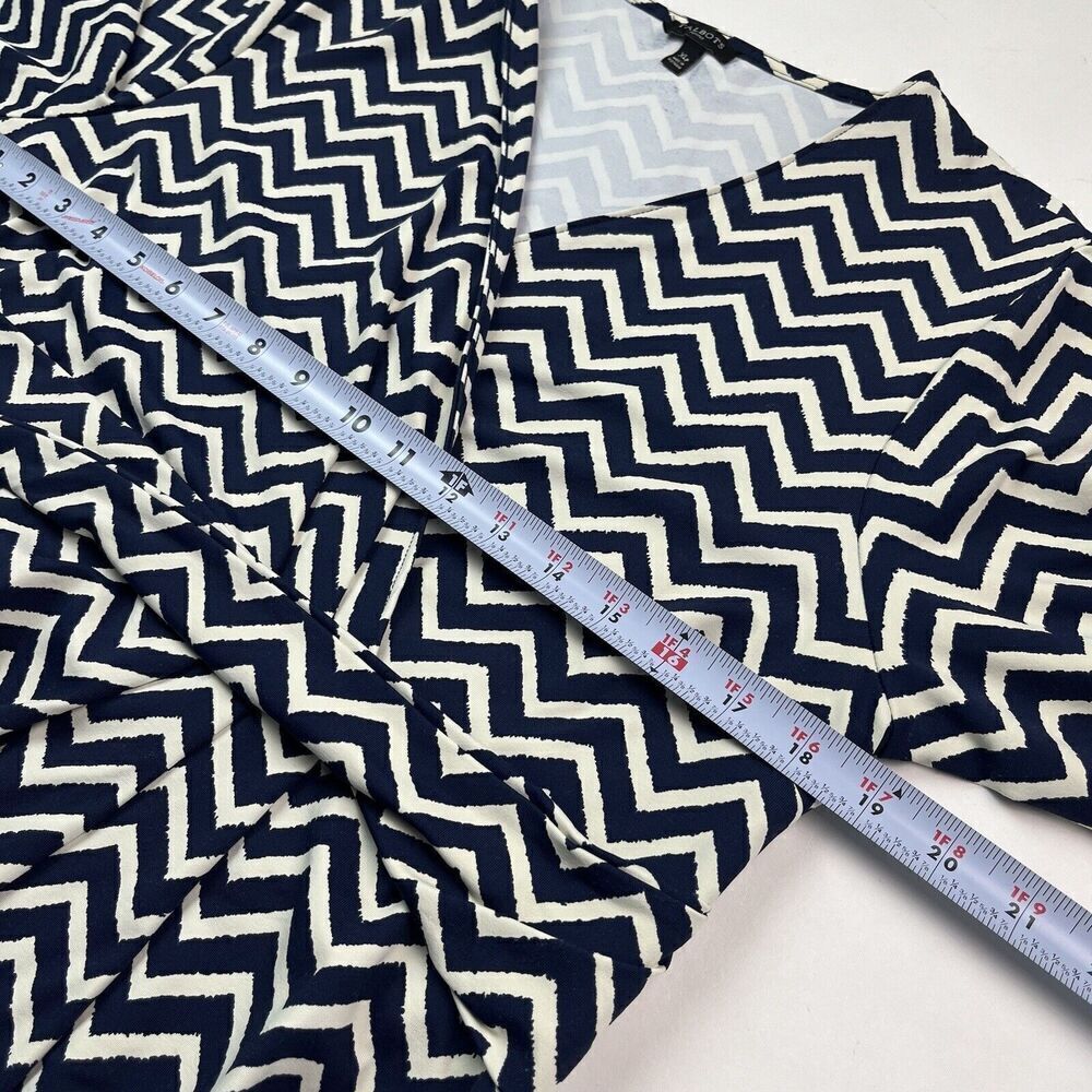 Talbots Chevron Print Belted Slinky Dress XLP Navy Jersey Office Nautical Coast - Picture 7 of 13